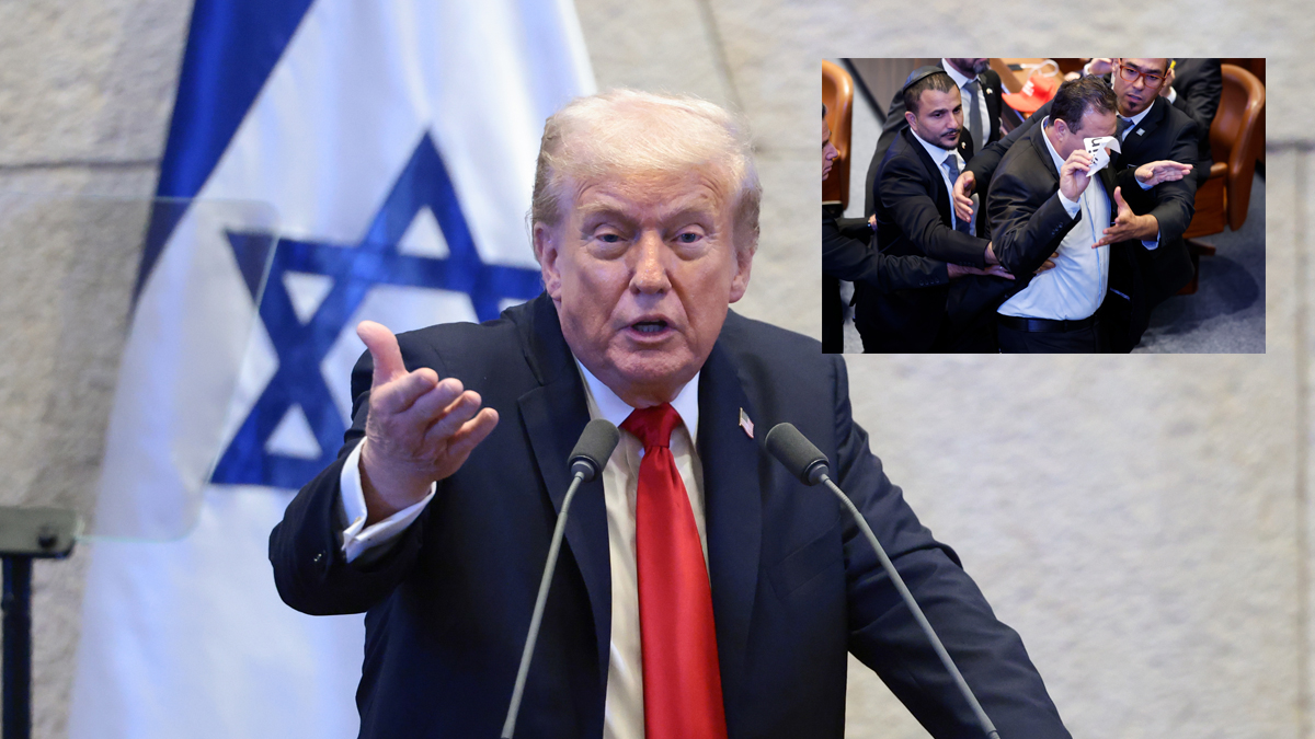 Trump konuşurken ortalık karıştı!  İsrail Meclisi'nde Trump'a protesto