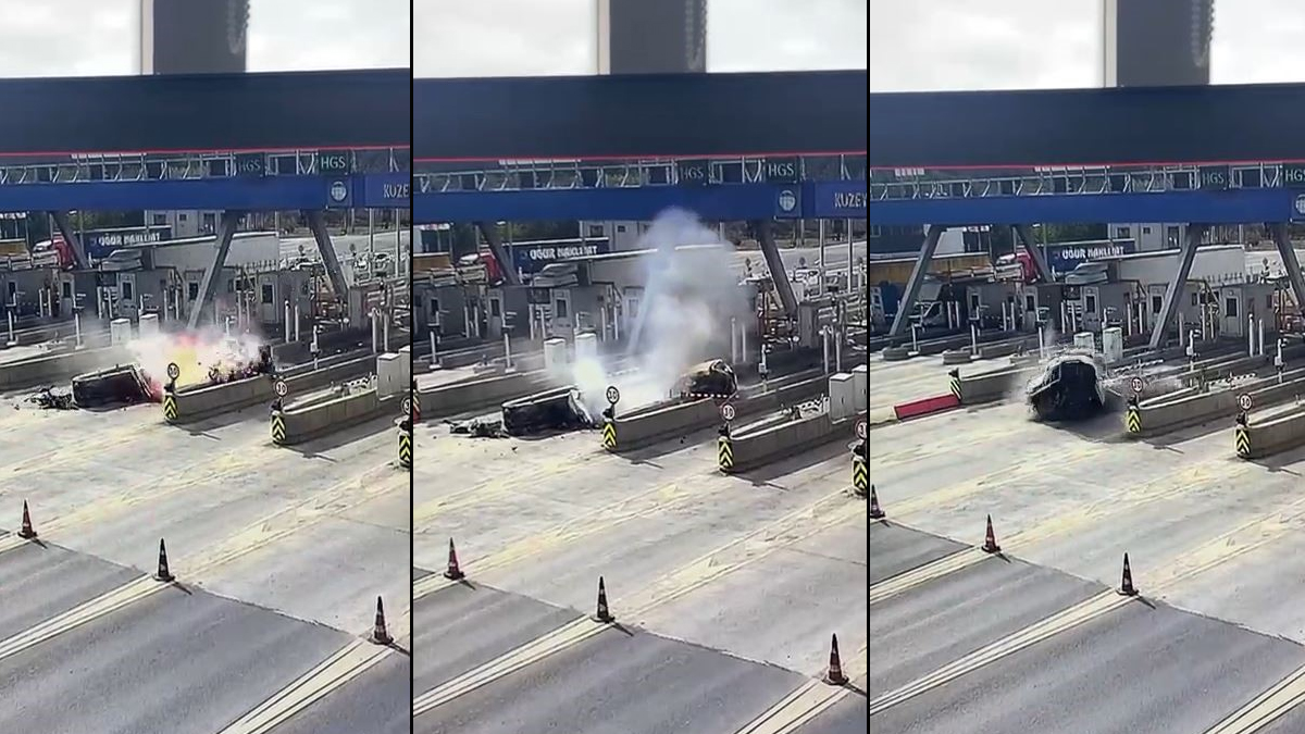 Gişerlerde korkunç kaza! Beton bariyere çarpıp alev aldı