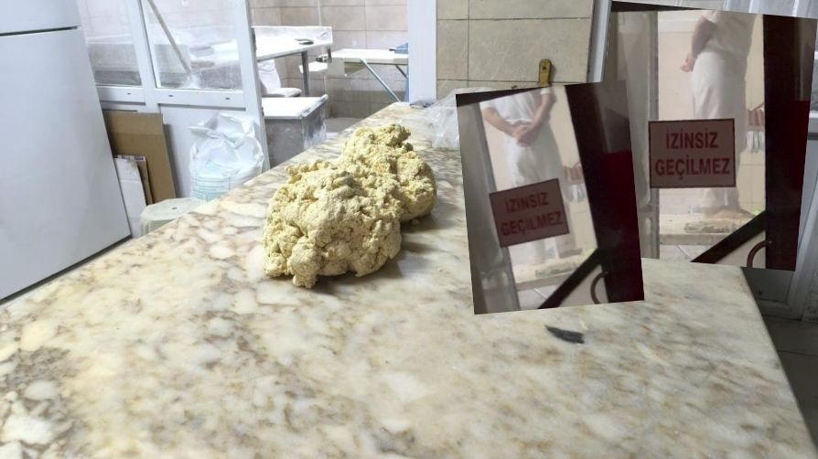 Tatlı imalathanesinde büyük rezalet! Hamuru ayağıyla çiğnedi