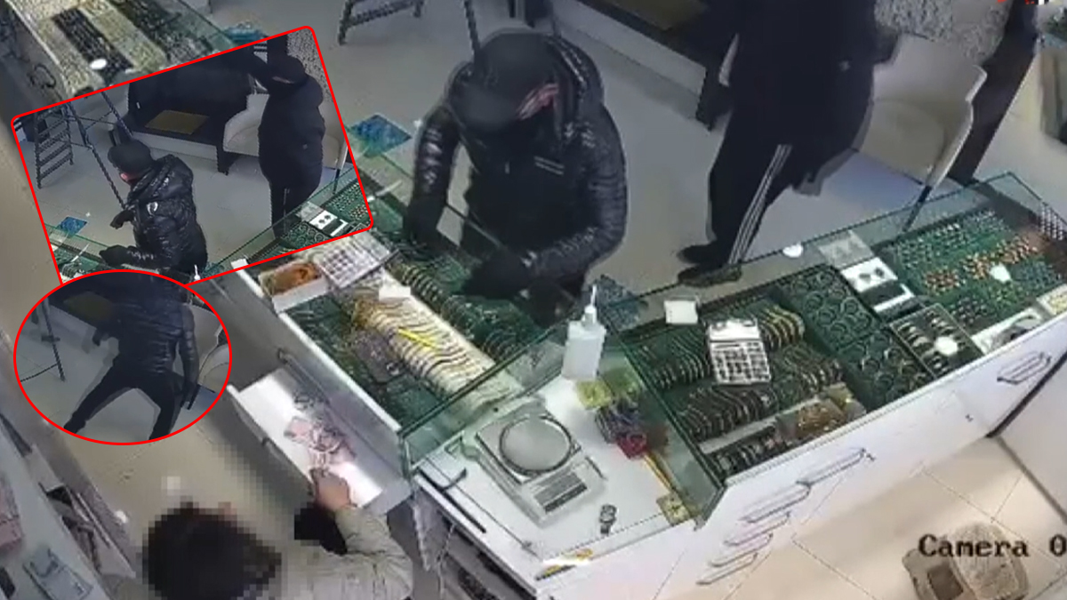 Çığlık sesine dayanamayıp kaçtılar! Kuyumcuda soygunu saniye saniye görüntülendi