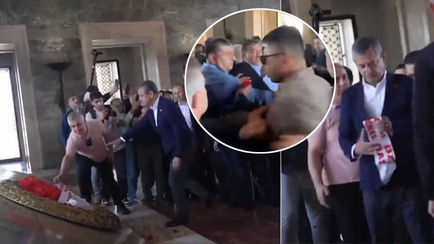 Özgür Özel'den Anıtkabir'de siyasi provokasyon! CHP'liler görevli subaya saldırdı